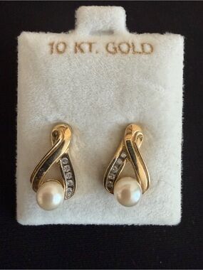 Kohl's 10K Gold Genuine Pearl Drop Earrings with Diamond Accents - Gold, White